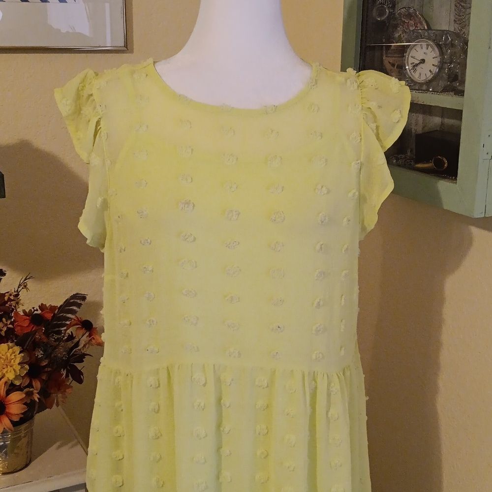 SO Highliter Yellow PUFF Ball Sheer Dress. Soft Girl, Cottagecore,  Whimsy - Picture 3 of 13